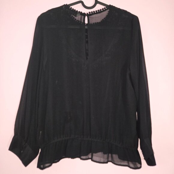 Zara Black Floral Embroidery Lace Sheer Blouse, size M - Picture 2 of 12